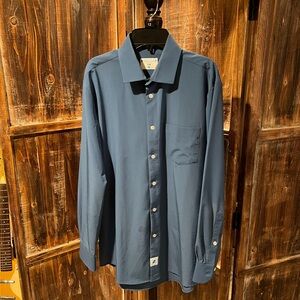 &Collar Range slim Dress Shirt, Ocean Blue, 4 way stretch, Men’s Medium